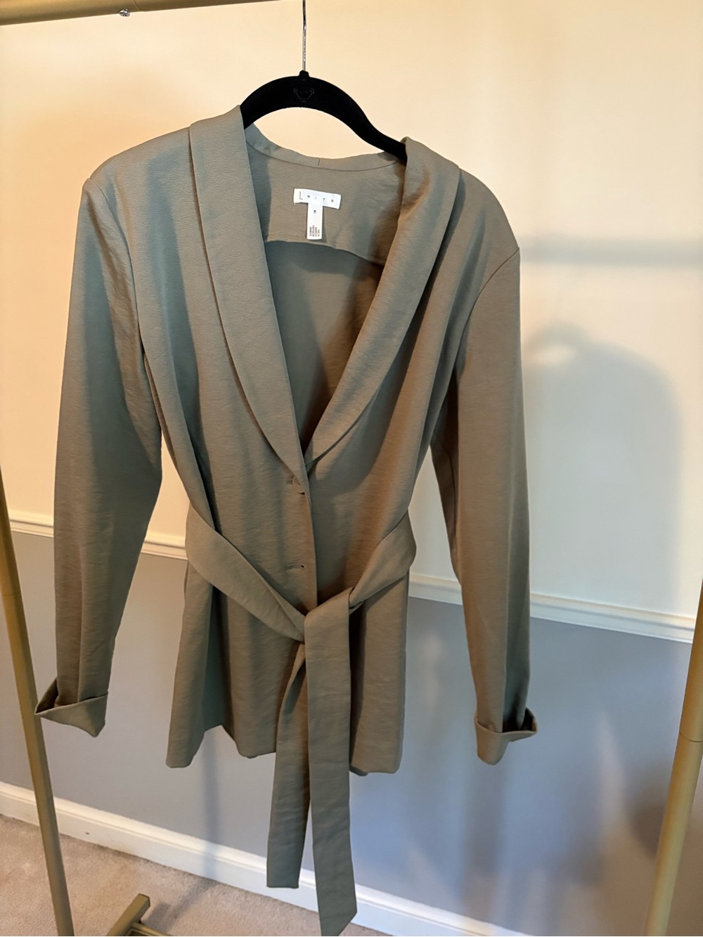 Lightweight Shawl Collar Belted Jacket - Sage Green
